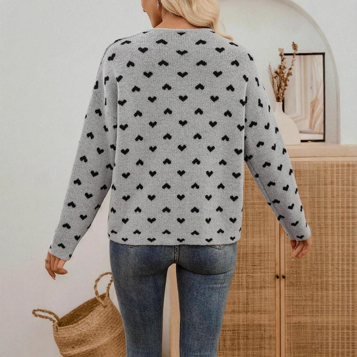 Damen Strickpullover mit Herzmuster und Rundhalsausschnitt Drune