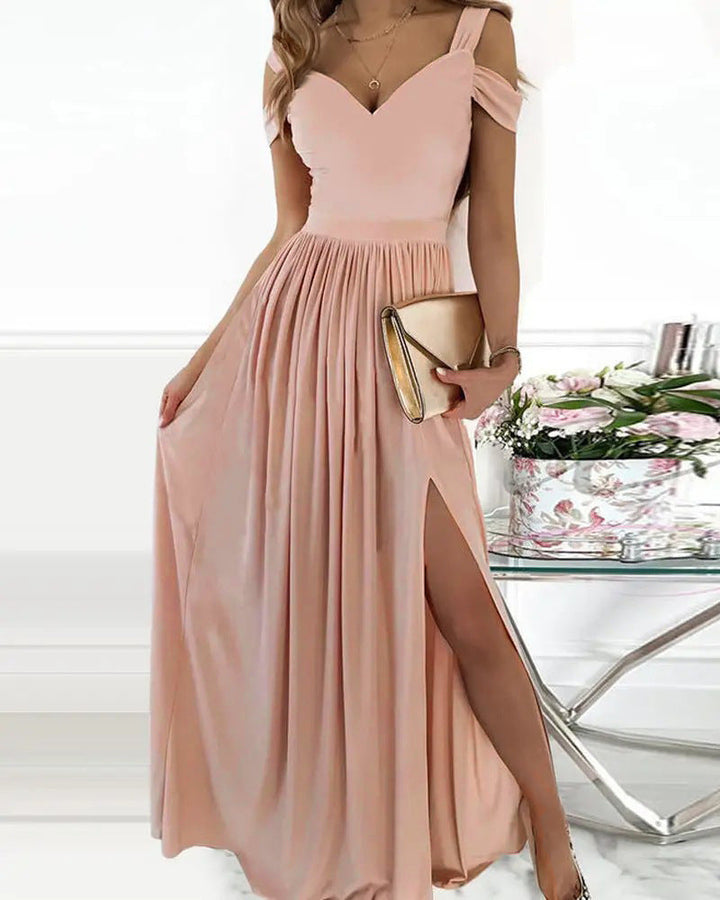 Damen Maxikleid mit Schulterträgern und elegantem Schlitz Drune