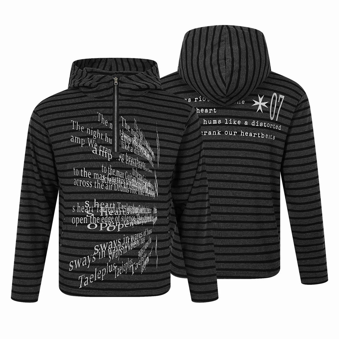 Unisex Gestreifter Halfzip-Pullover mit Stehkragen und typografischem Frontprint Drune