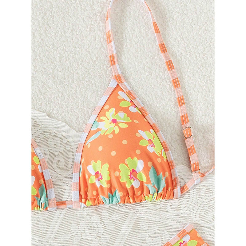 Damen Triangel-Bikini mit floralen Mustern und verstellbaren Trägern Drune