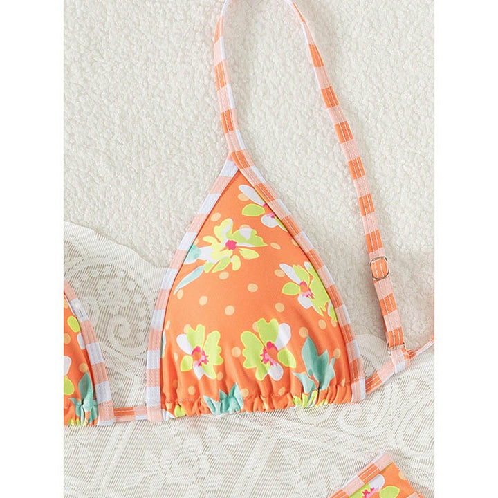 Damen Triangel-Bikini mit floralen Mustern und verstellbaren Trägern Drune