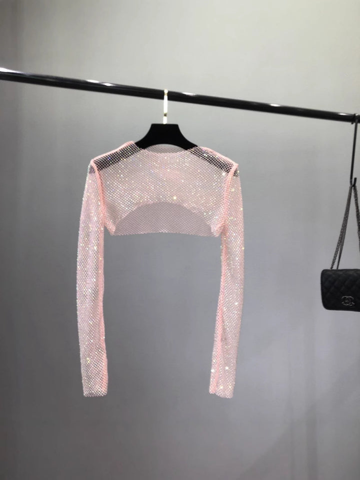 Damen Netzoberteil mit funkelndem Design und elastischen Ärmeln Drune