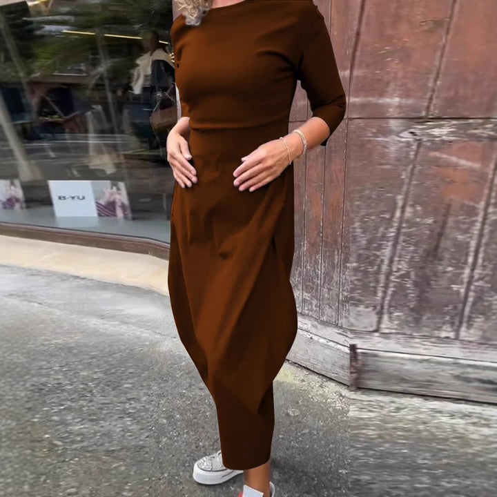 Frauen Einfach Midi Kleid mit Bootsausschnitt, Taillierte Passform und Tulpenrock-Detail Drune