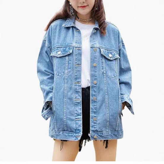 Damen Oversized Denimjacke mit dekorativen Druckknöpfen Drune