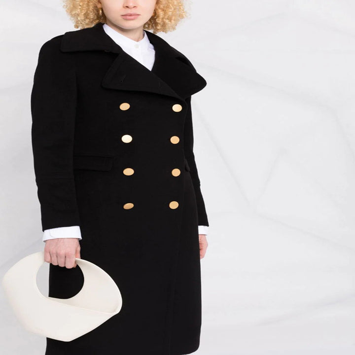 Damen Doppelreihiger Longcoat im Marinemantel‑Stil mit markanten Metallknöpfen Drune