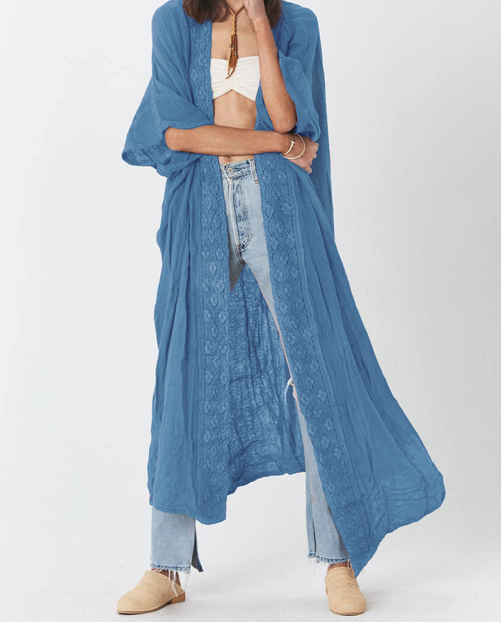 Damen luftiger Kaftan mit feiner Häkelverzierung und weitem Schnitt Drune