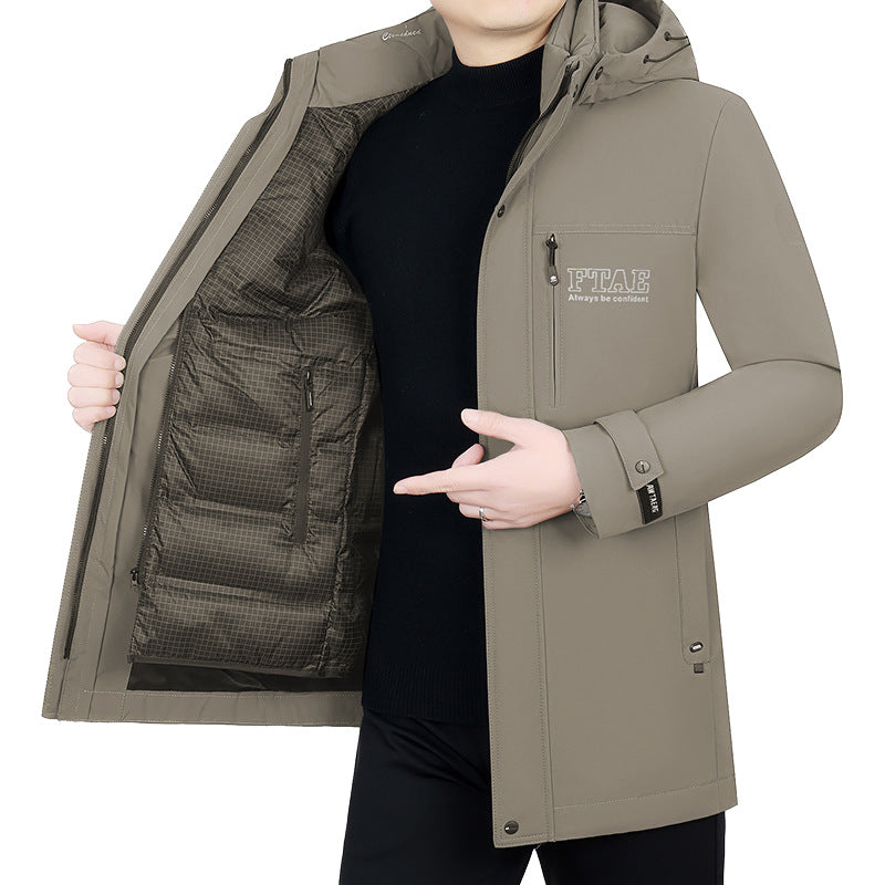 Herren Moderner wasserabweisender Longparka mit Kapuze und leichter Thermoisolierung Drune