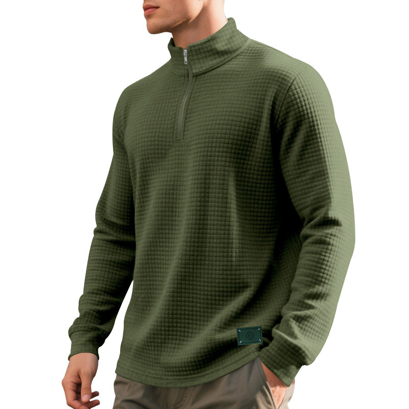 Herren nan leichter Waffelstrick-Pullover mit kurzem Kragenreißverschluss und gerundetem Saum Drune