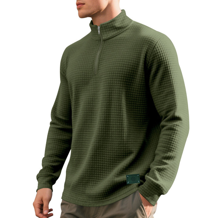 Herren nan leichter Waffelstrick-Pullover mit kurzem Kragenreißverschluss und gerundetem Saum Drune