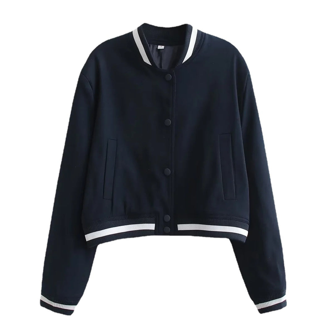 Damen modische Bomberjacke mit kontrastierendem Strickbund und praktischen Taschen Drune
