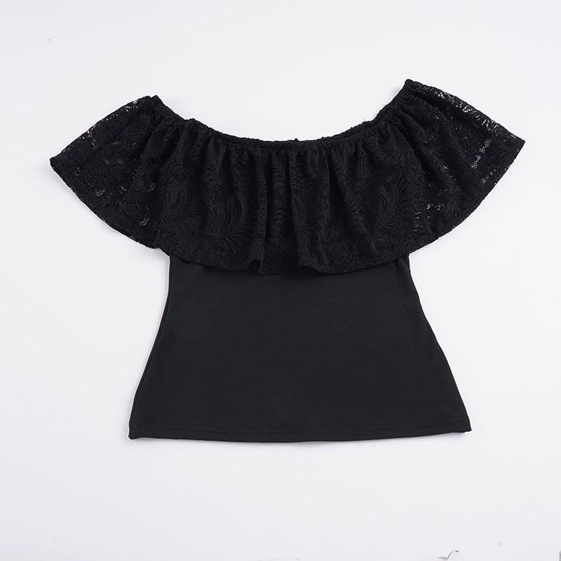 Damen Oberteil mit Spitzen-Overlay und schulterfreiem Design Drune