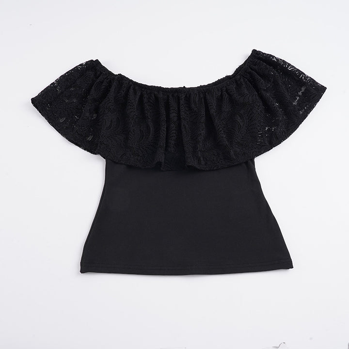 Damen Oberteil mit Spitzen-Overlay und schulterfreiem Design Drune