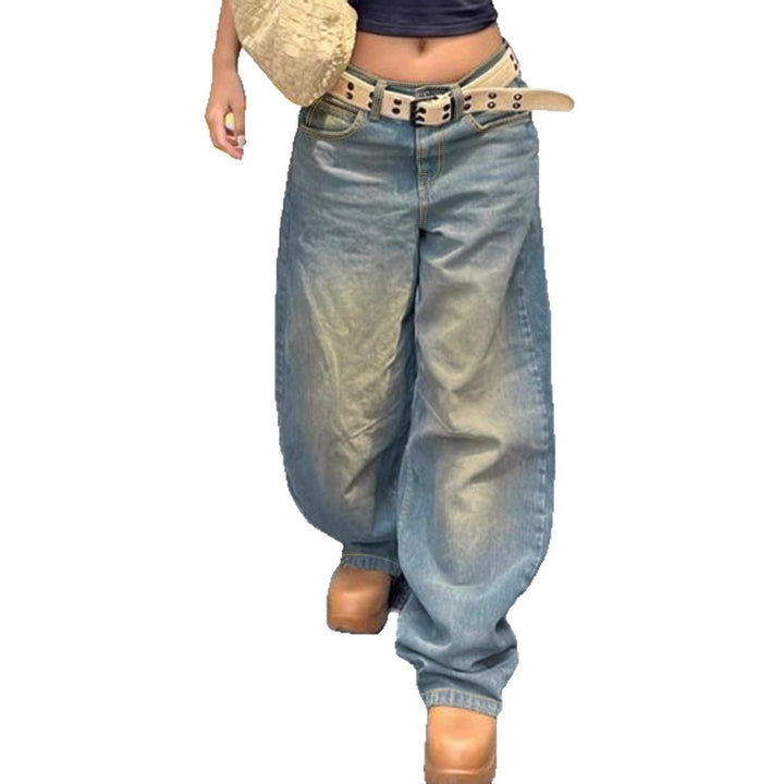 Damen Vintage-inspirierte Baggy-Jeans mit niedrigem Bund, weitem Bein und Used-Waschung Drune
