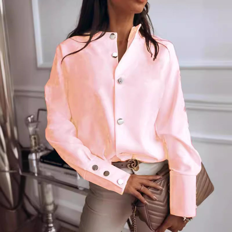Damen elegante Bluse mit modernen Druckknöpfen und lässigem Schnitt Drune