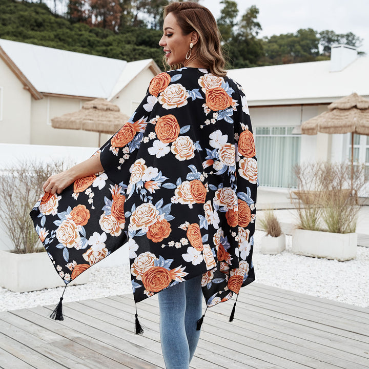 Damen Verspielter Kaftan‑Kimono‑Überwurf aus leichter Viskose mit asymmetrischem Zipfelsaum Drune