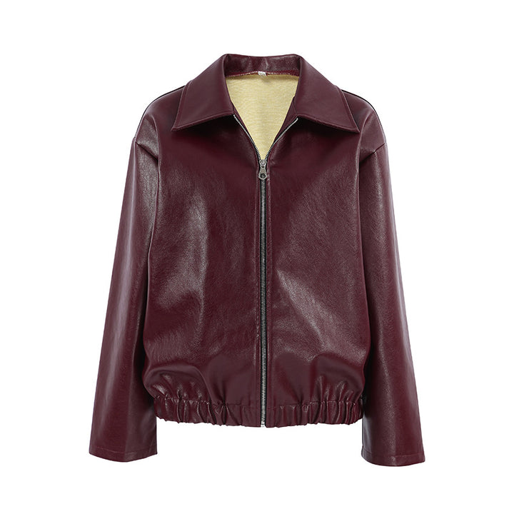 Damen Kunstlederjacke mit weitem Schnitt und feinem Kragen Drune