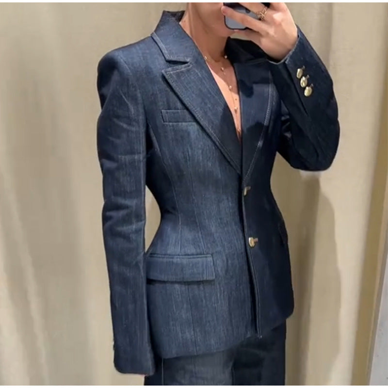 Damen Jeansblazer im modernen Look mit tailliertem Schnitt und praktischen Taschen Drune