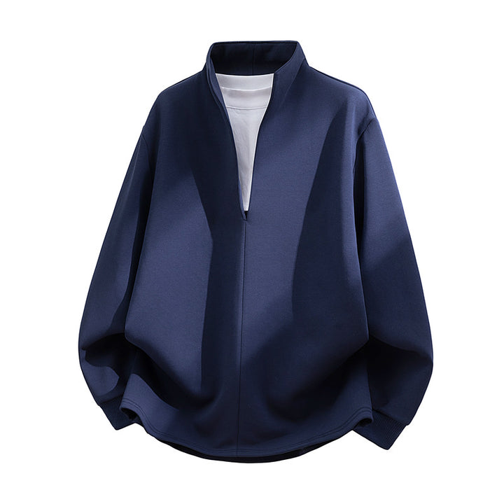 Unisex Oversize-Sweatshirt mit Stehkragen, halber Öffnung und abgerundetem Saum Drune