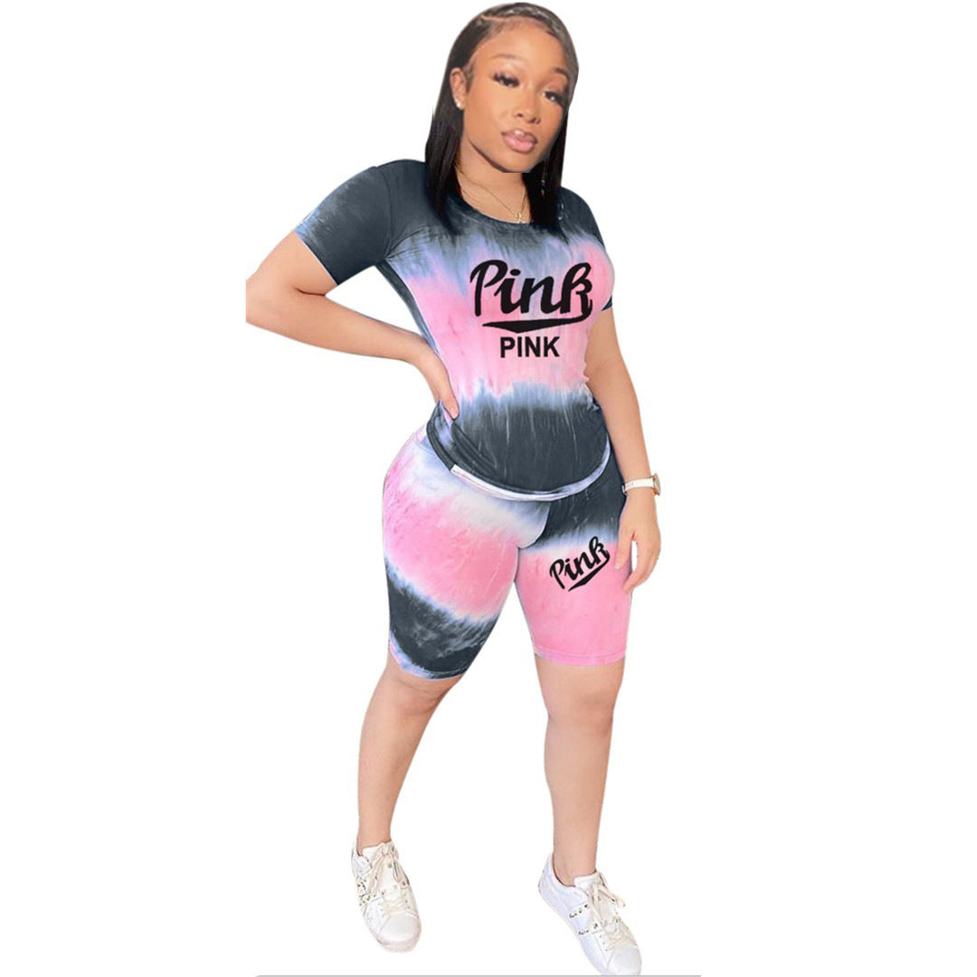 Damen Sportliches Kurzarm Outfit mit trendigem Batikmuster Drune