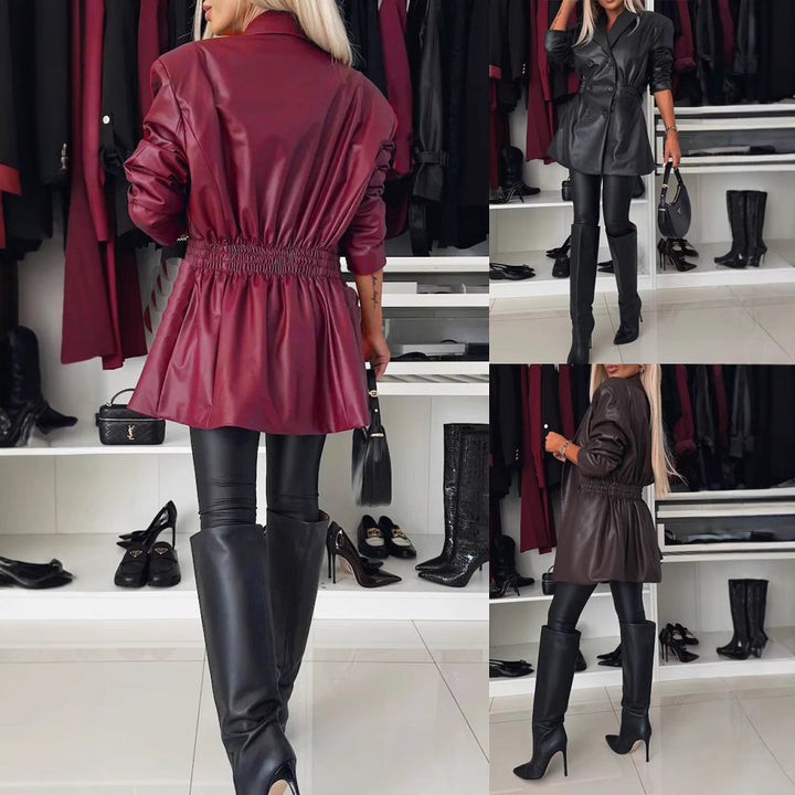 Damen eleganter Blazer aus Kunstleder mit Taillierung Drune