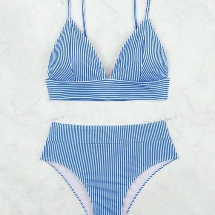 Damen Hochgeschnittener Bikini mit elegantem Streifenmuster Drune