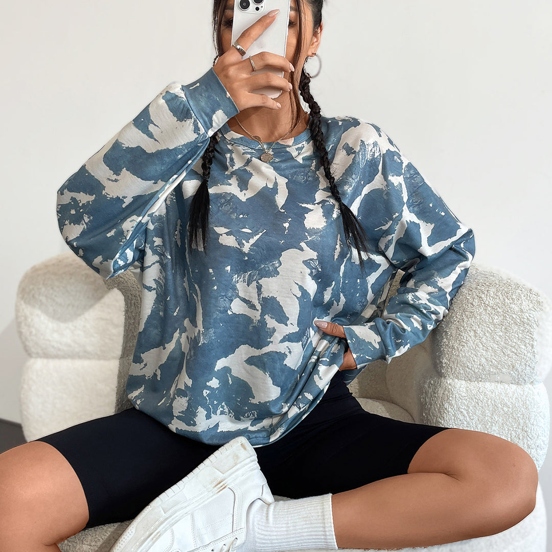 Damen lässiger Sweatshirt mit modernem Camouflage-Muster und übergroßem Schnitt Drune