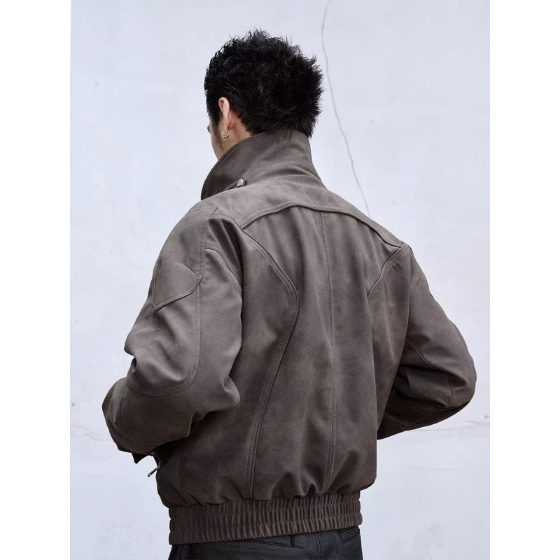 Herren Kurzjacke aus Veloursleder-Optik mit Reißverschluss und elastischem Saum Drune