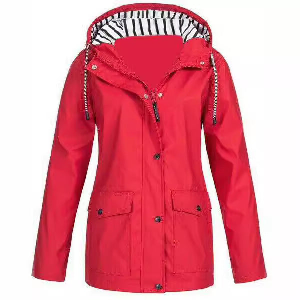 Damen nan wasserdichter Parka mit Kapuze, Kordelzug und aufgesetzten Taschen Drune