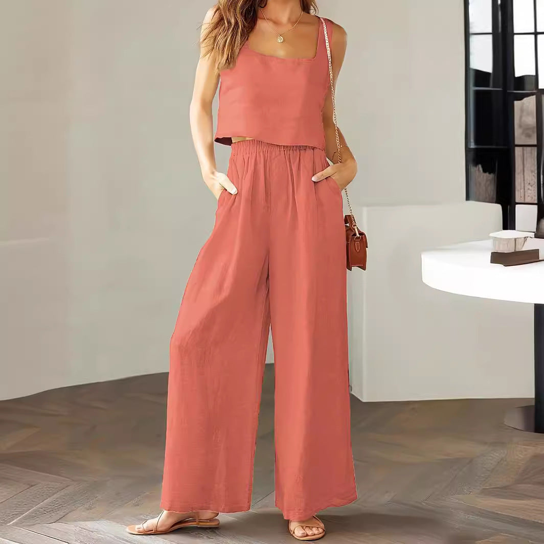 Damen Luftiger Jumpsuit mit weitem Bein und verstellbarem Taillenbund Drune