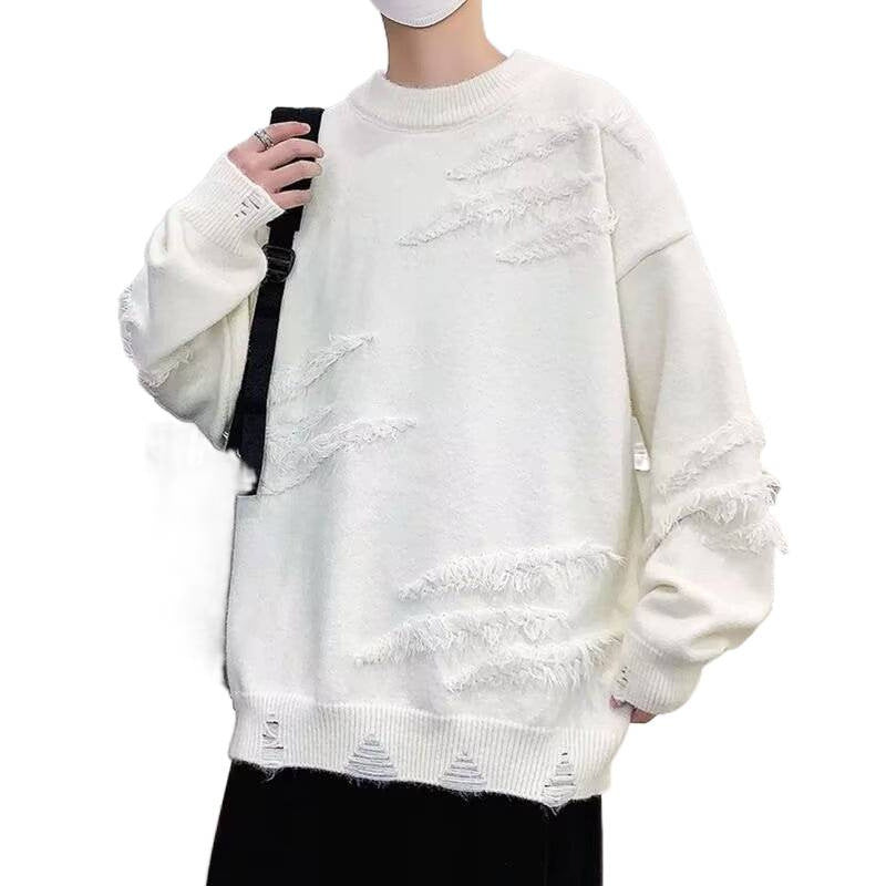Damen Modischer Grobstrickpullover mit Fransen Drune
