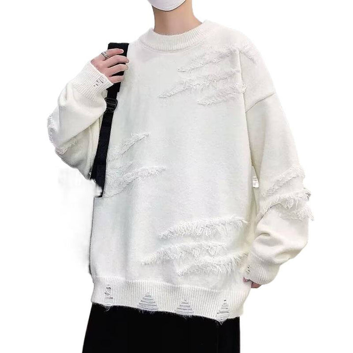 Damen Modischer Grobstrickpullover mit Fransen Drune