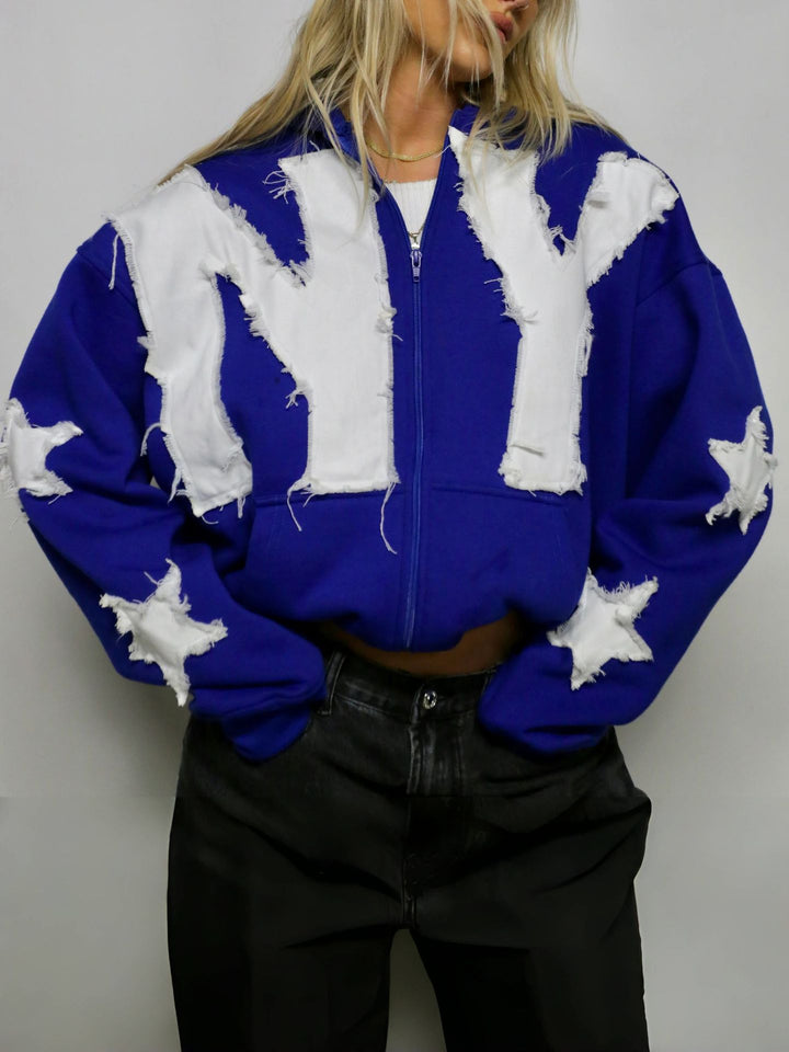Damen Modischer Kapuzenpullover mit kreativen Aufnähern