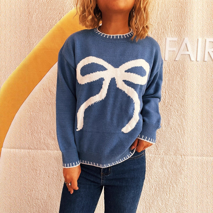 Damen Pullover mit verspielt gestalteter Schleifenapplikation und modernem Schnitt Drune