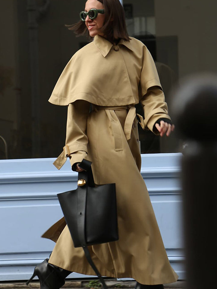Damen trendiger Trenchcoat mit weit oversize Schnitt und abnehmbarer Kapuze Drune