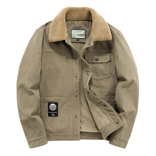 Herren Cord-Truckerjacke mit wärmender Sherpa-Isolierung und aufgesetzten Pattentaschen Drune