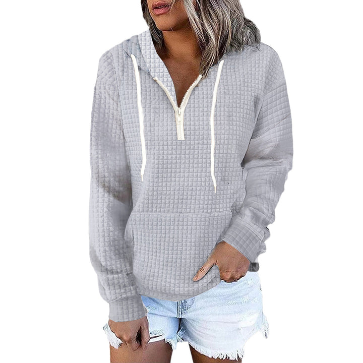 Damen Waffelstruktur Kapuzenpullover mit Halbzip, Kängurutasche und lässigem Oversize‑Schnitt Drune