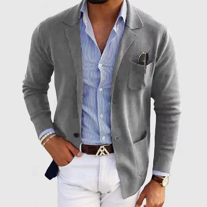 Herren lässiger Strickblazer im Sakko-Stil mit Brusttasche und aufgesetzten Taschen Drune
