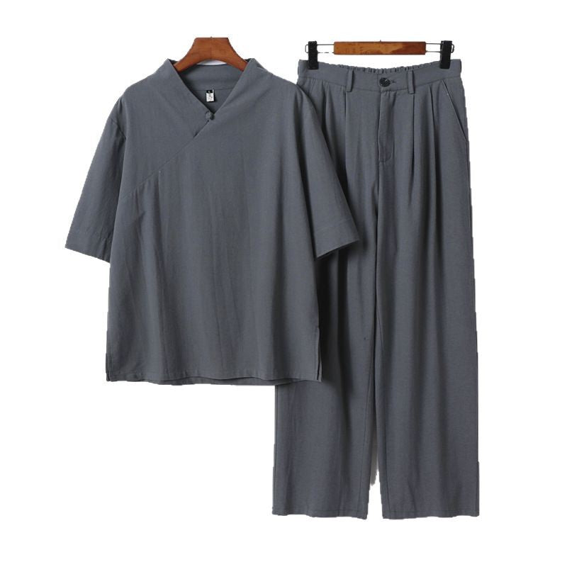 Unisex Locker sitzendes Lounge-Set im Kimono-Stil mit halblangem Arm und elastischer Bundhose Drune