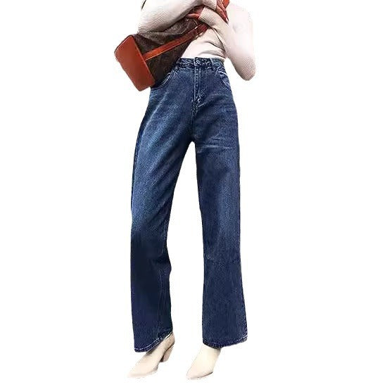 Damen nan hochgeschnittene weite Denim-Hose mit geradem Schlag und klassischem Five-Pocket-Design Drune