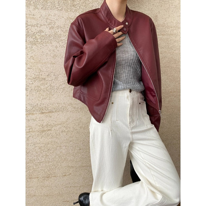 Damen Kunstlederjacke mit modernem Stehkragen und praktischen Taschen Drune