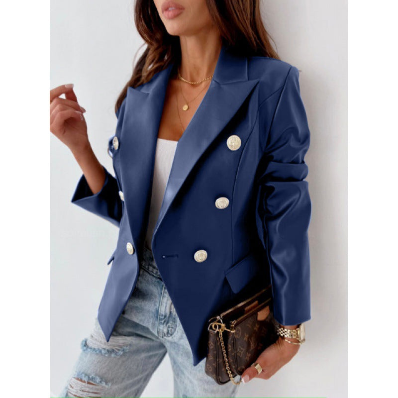 Damen modische Blazerjacke mit doppelter Knopfreihe und eleganten Akzenten Drune