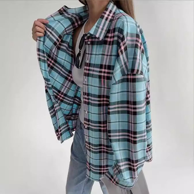 Damen Oversized Kariertes Hemd Drune