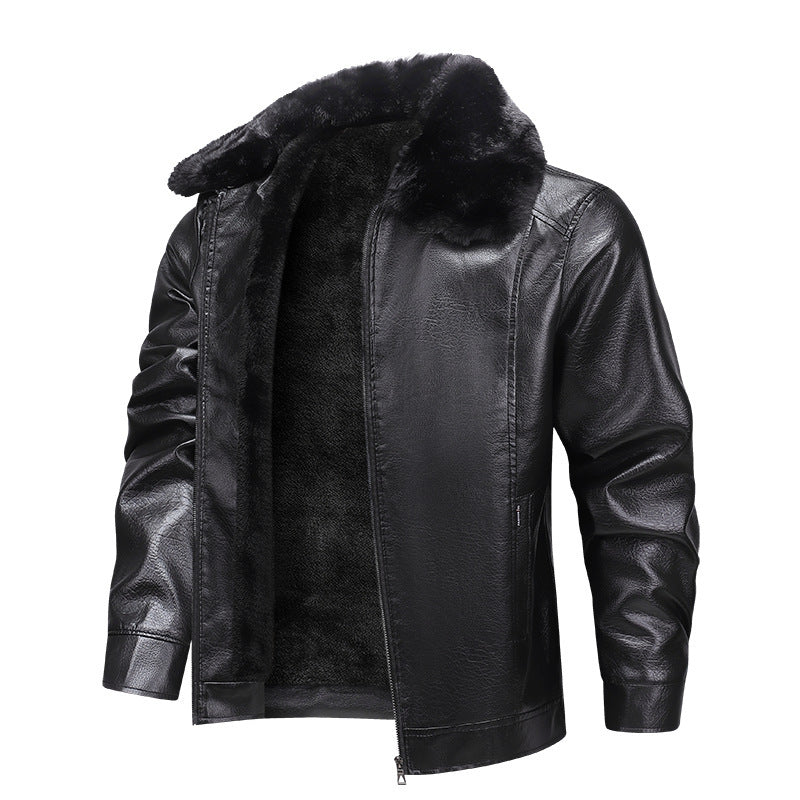 Herren Kunstleder-Fieldjacke mit durchgehendem Teddyfutter und verdecktem Reißverschluss Drune