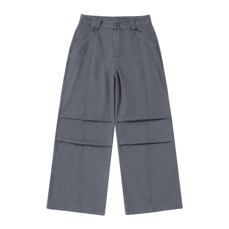 Damen weite Cargo‑Hose mit Stufennaht, hoher Taille und breitem Bein Drune