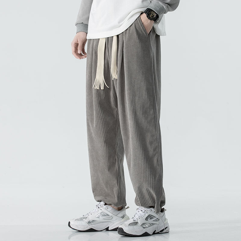 Herren Locker geschnittene Cordhose mit breitem Bein, elastischem Bund und dekorativem Kordelzug Drune