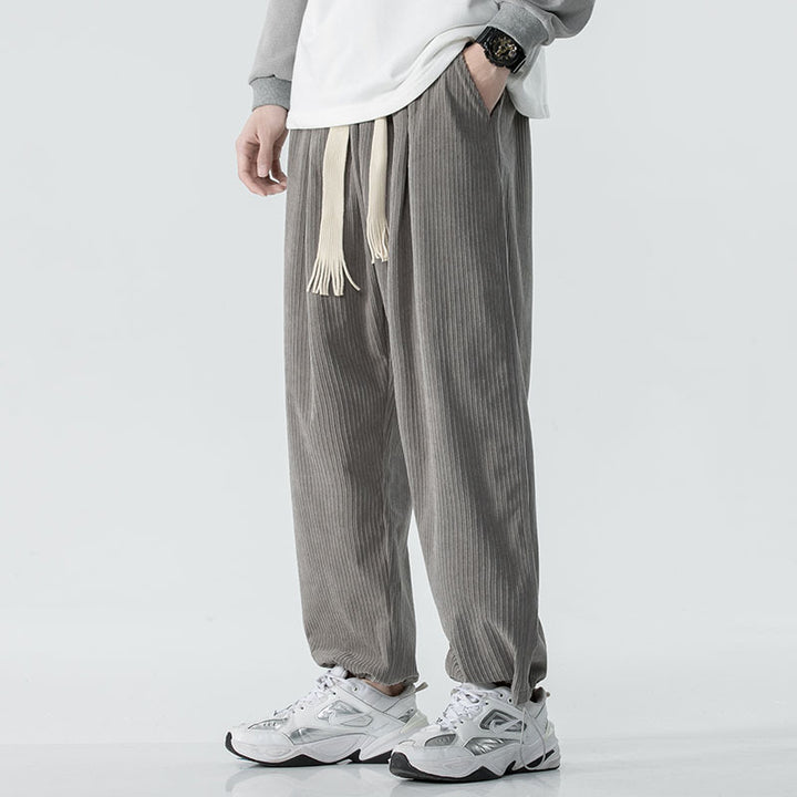 Herren Locker geschnittene Cordhose mit breitem Bein, elastischem Bund und dekorativem Kordelzug Drune