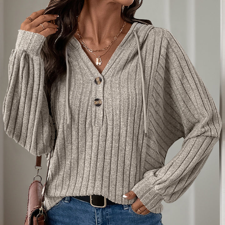 Damen Kapuzensweater mit strukturiertem Rippdesign und eleganten Knopfdetails Drune