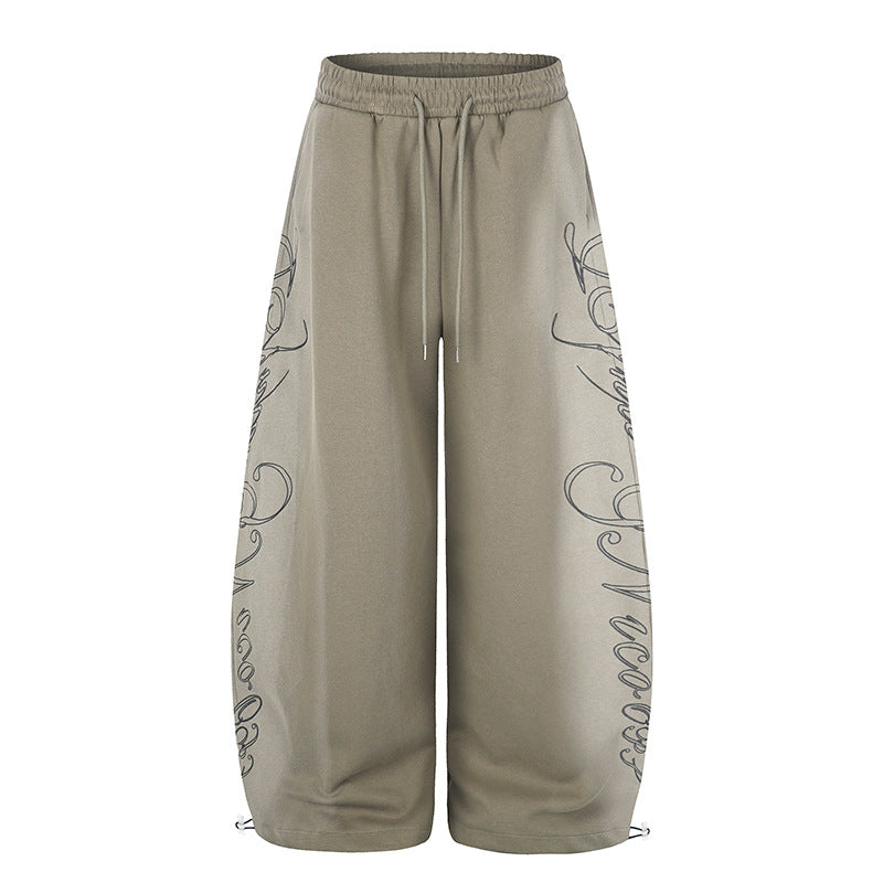 Damen Extraweite Palazzo-Sweathose mit Tunnelzugbund, verstellbarem Saum und seitlichem Script-Print Drune