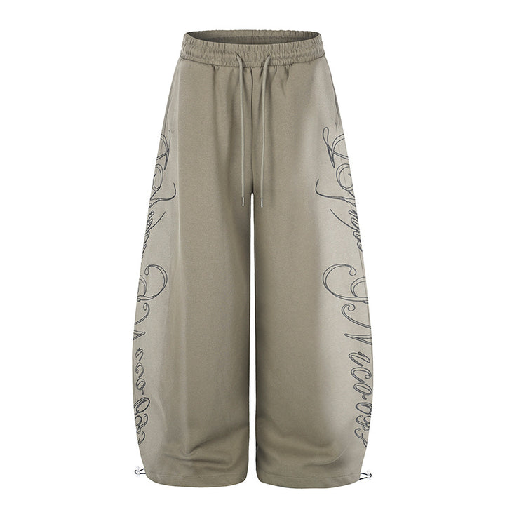 Damen Extraweite Palazzo-Sweathose mit Tunnelzugbund, verstellbarem Saum und seitlichem Script-Print Drune