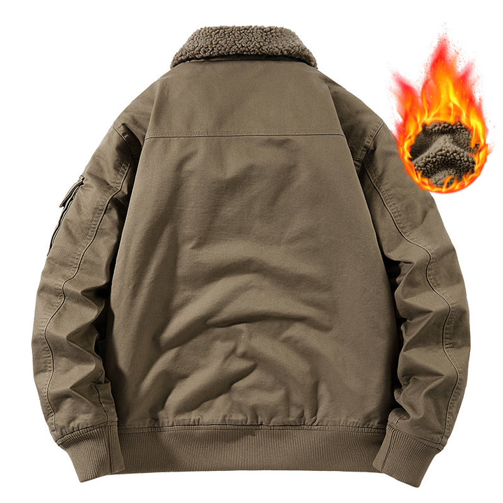Herren nan schwerer Canvas-Bomber mit wärmendem Sherpa-Innenfutter, ergonomischen Nähten und verdeckter Reißverschlussleiste Drune